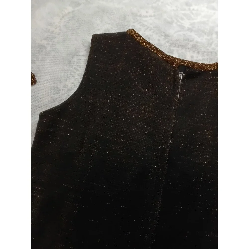 Vintage Camelot Patty Ann Dress Black & Gold Sheath Belted Medium - Picture 5 of 9
